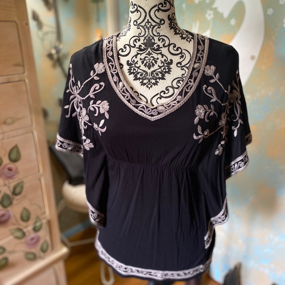 INC - Black beaded and embroidered shirt/size S